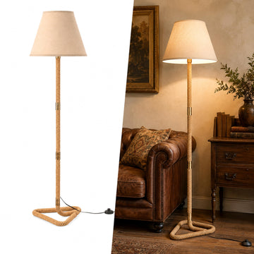 Rustic Floor Lamp, Rope Lamps with Linen Shade