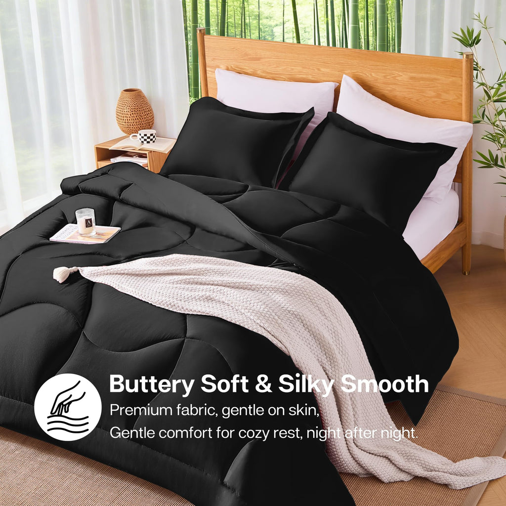 All-Season Natural Cooling Comforter for Hot Sleepers Queen, Black