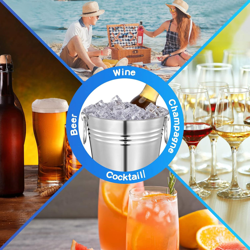 3.3 Qt / 3 L Champagne Ice Buckets Stainless Steel Ice Bucket with Handles,Drink and Wine Chiller Great Bar - Set of 10