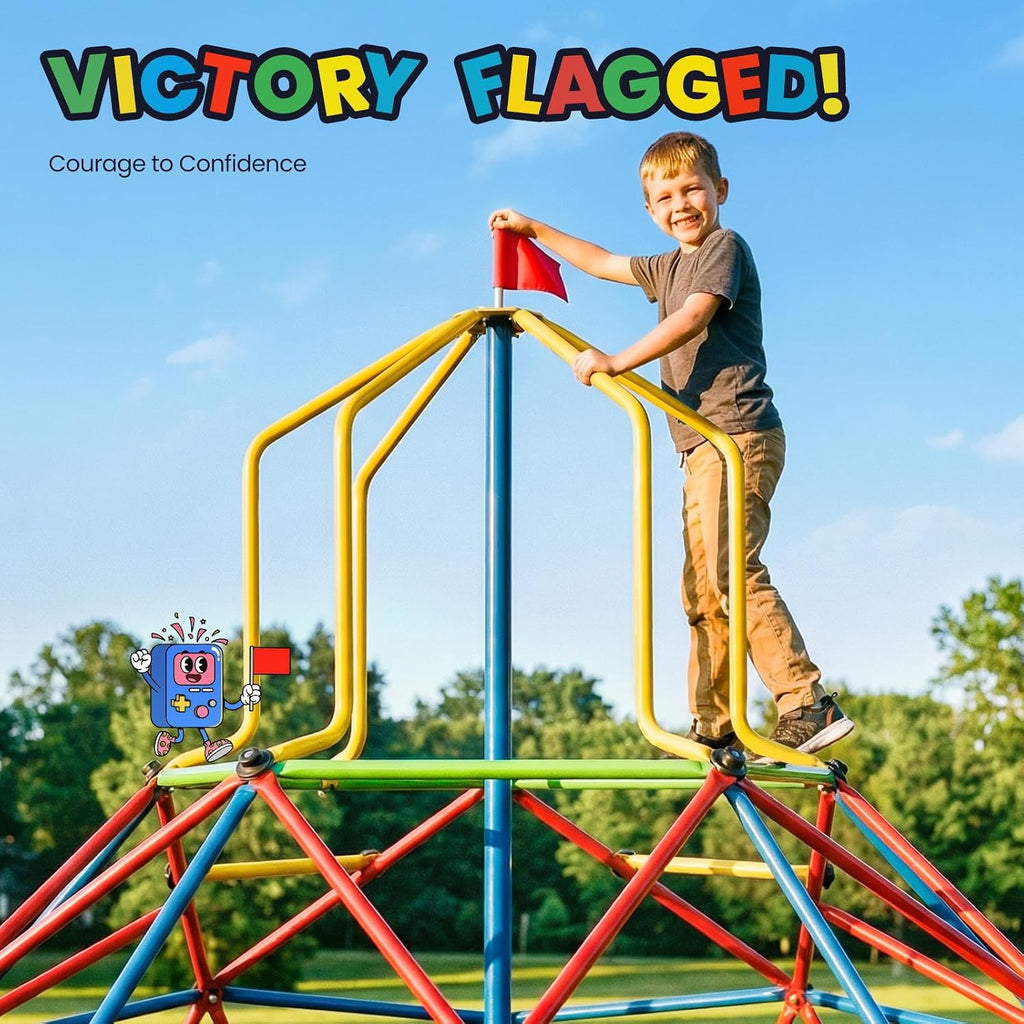 10FT Climbing Dome with Tower, Outdoor 10FT Geometric Dome Climber Tower for Kids 3-10 Supporting 1200 lbs, Easy