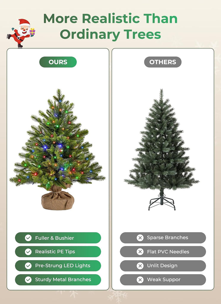 2ft Pre-lit Artificial Mini Christmas Tree, Small Tabletop Decor