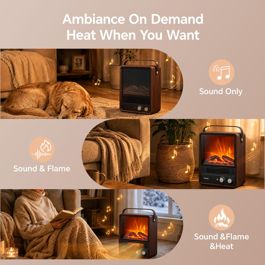 Portable Fireplace Heater, Gift for Christmas, No Smoke&dust(Walnut)