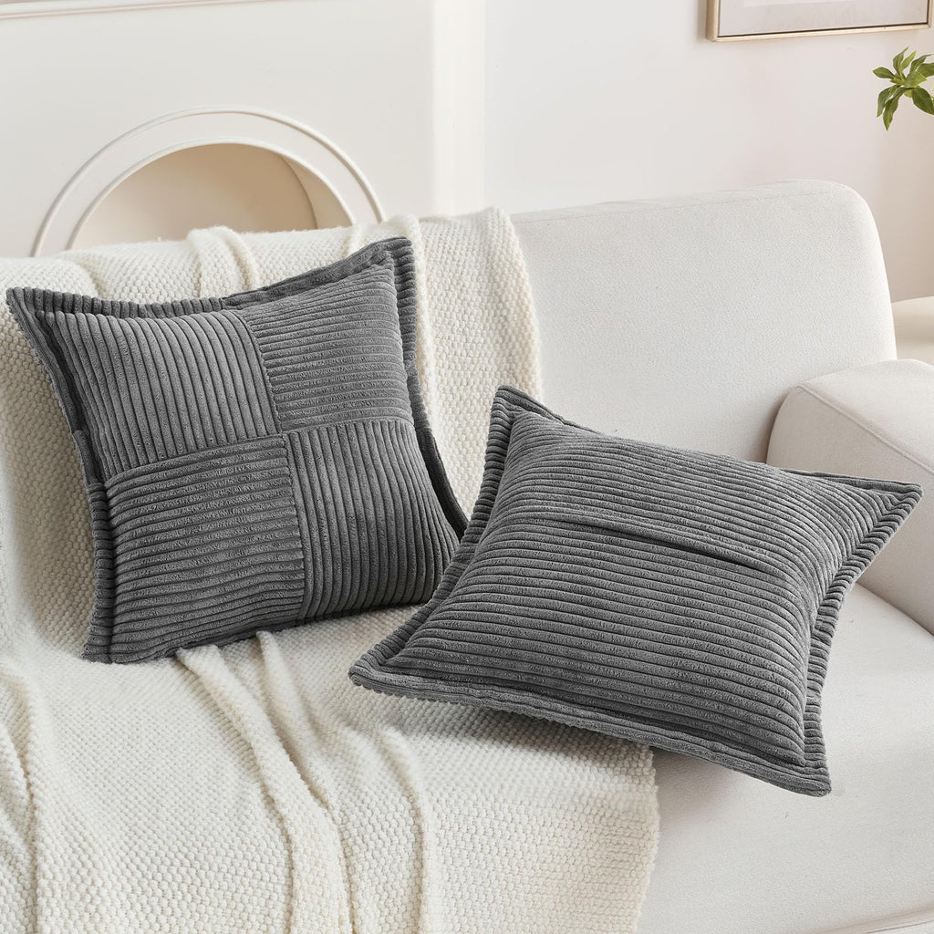Pack of 2 Corduroy Throw Pillow Covers 20x20 Inch, Dark Grey