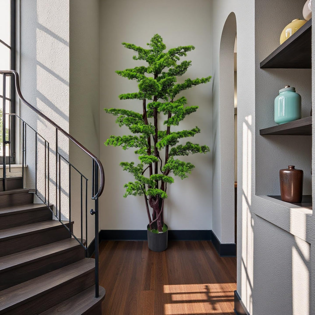 6FT Artificial Bonsai Tree in Pot - Large Realistic Cedar Tree Faux Pine Plant Decor, Hotel Lobby Entryway Greenery