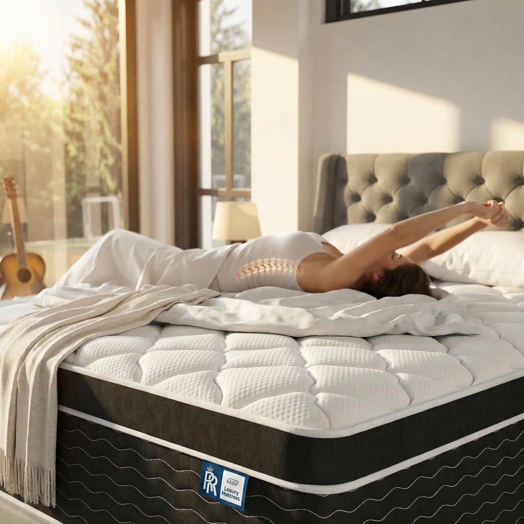 Luxury California King Mattress 12 Inch, Firm Hybrid Mattress Cal King in a Box, 7-Zones& Extra Edge Support, Cooling