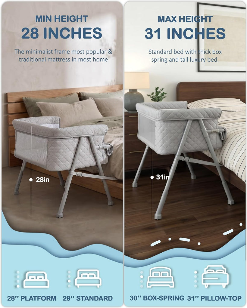 Bassinet Bedside Sleeper for Baby, 2 in 1 Baby Crib for Newborn, Bedside Bassinet with 4 Auto-Lock Wheels &