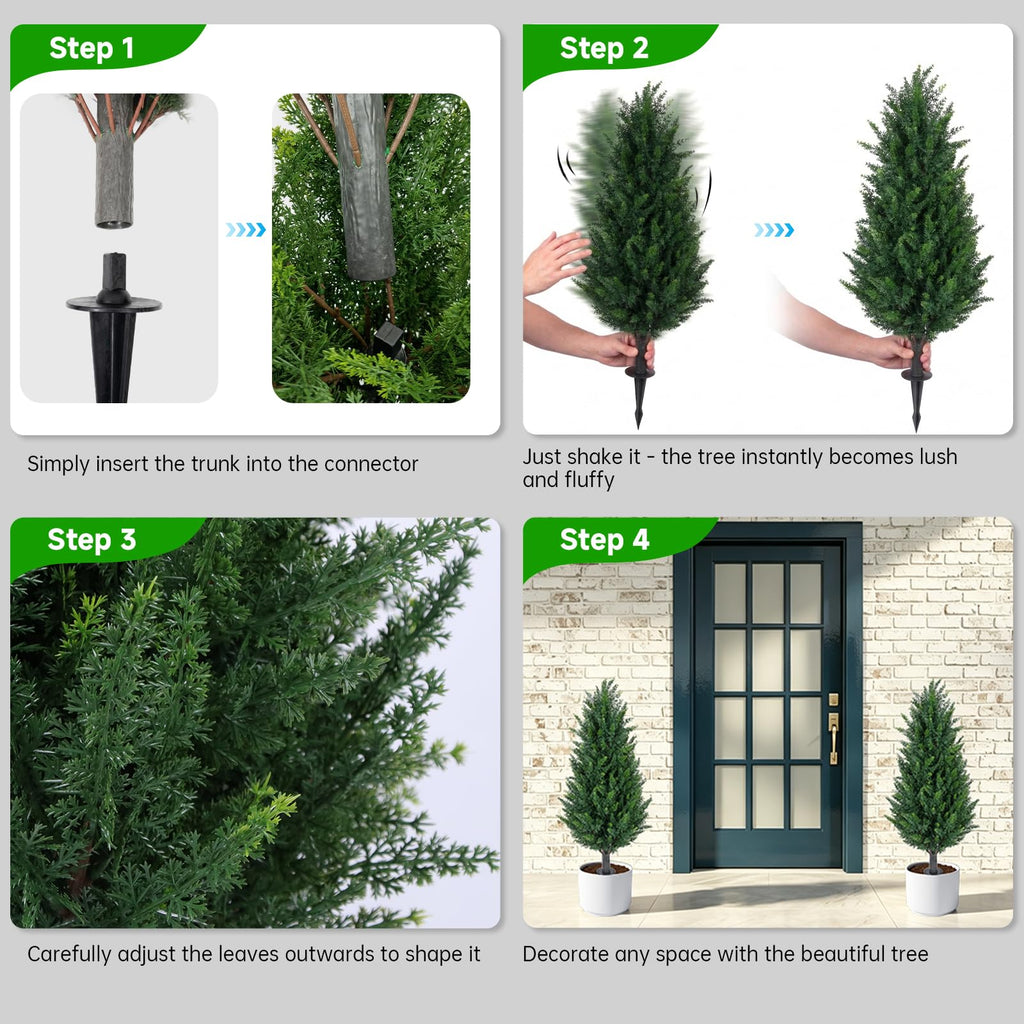 3FT Artificial Cedar Topiary (2 Pack) with Ground Spike, Home & Garden Decor