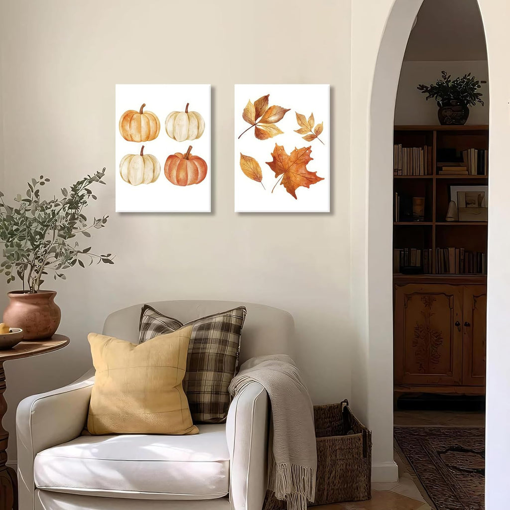 Vintage Fall Wall Art Set of 3, Rustic Farmhouse Seasonal with Hello Fall Sign Canvas Prints Painting, Thanksgiving
