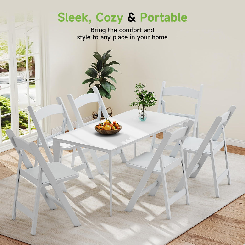 White Resin Folding Chairs with Cushion - Comfortable Foldable Plastic Chair - Stackable Chairs with Padded Seats