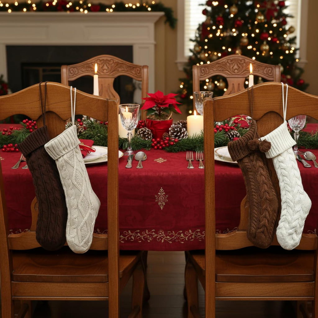 Cable Knit Christmas Stockings 18 Inch Farmhouse Large Rustic Neutral Knitted Stockings Ornaments Hanging Xmas - Set of 4