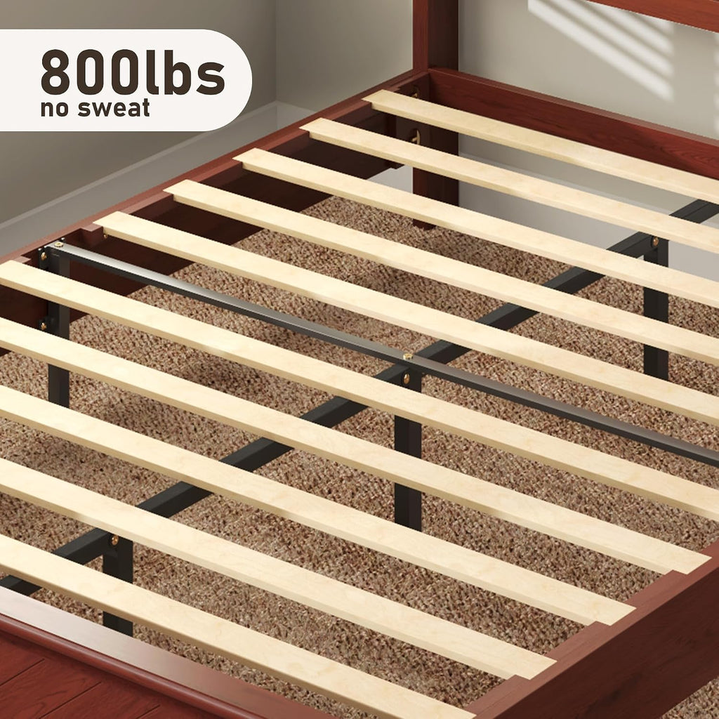 Solid Wood Queen Bed Frame with Headboard Cherry Finish