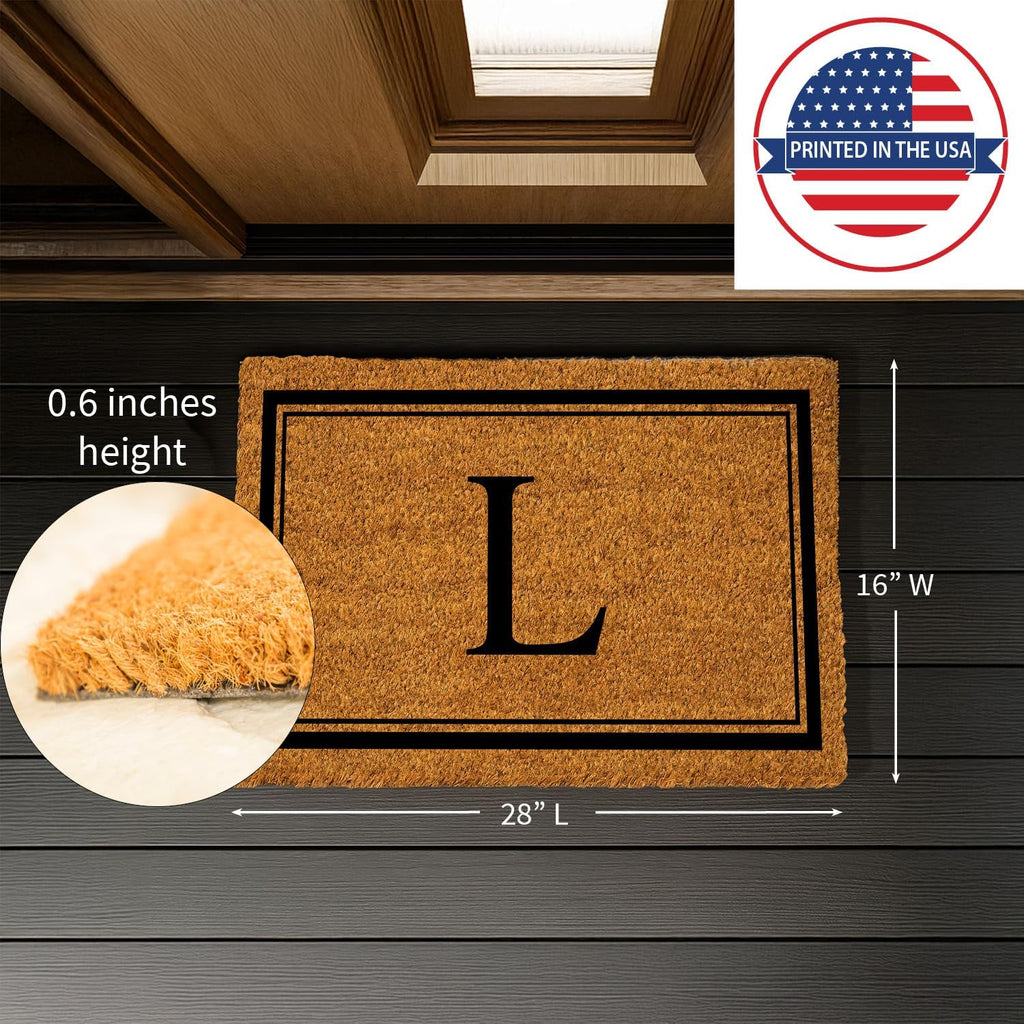 Flag Monogram Letter L Entrance Doormat | 28 x 16 inches | Dirt Catching Natural Coir | All-Season | Non-Slip Backing