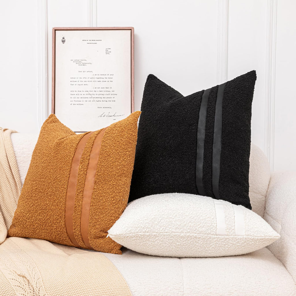 18x18 Terracotta Boucle Throw Pillow Covers with Leather Accent, 2 PC