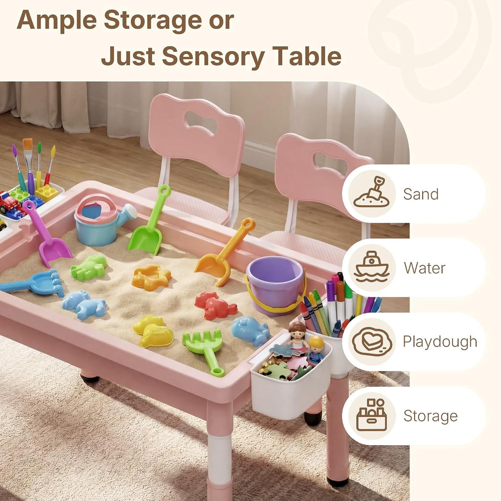 In-1 Kids Table and 2 Chairs Set, Reversible Tabletop, Pink