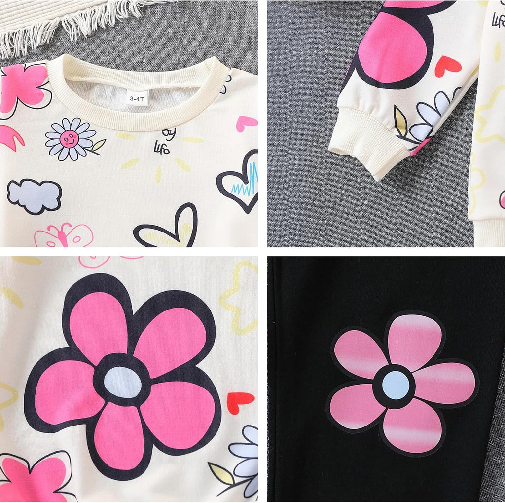 Toddler Girl Clothes Floral Printed Sweatshirt Pants 2Pcs Fall Outfits for Little Girls Clothing Set Years