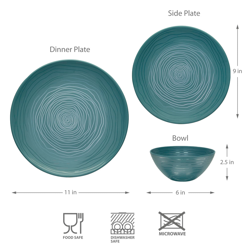 12 Piece Melamine Dinnerware Set - Durable, Dishwasher Safe Plates and Bowls - Casual Dining, Parties, Blue Dish Set