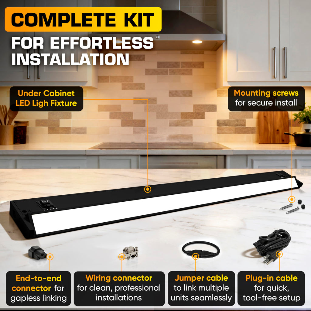 LED Under Cabinet Lighting Hardwired - Swivel Lens - 32 Inch Black