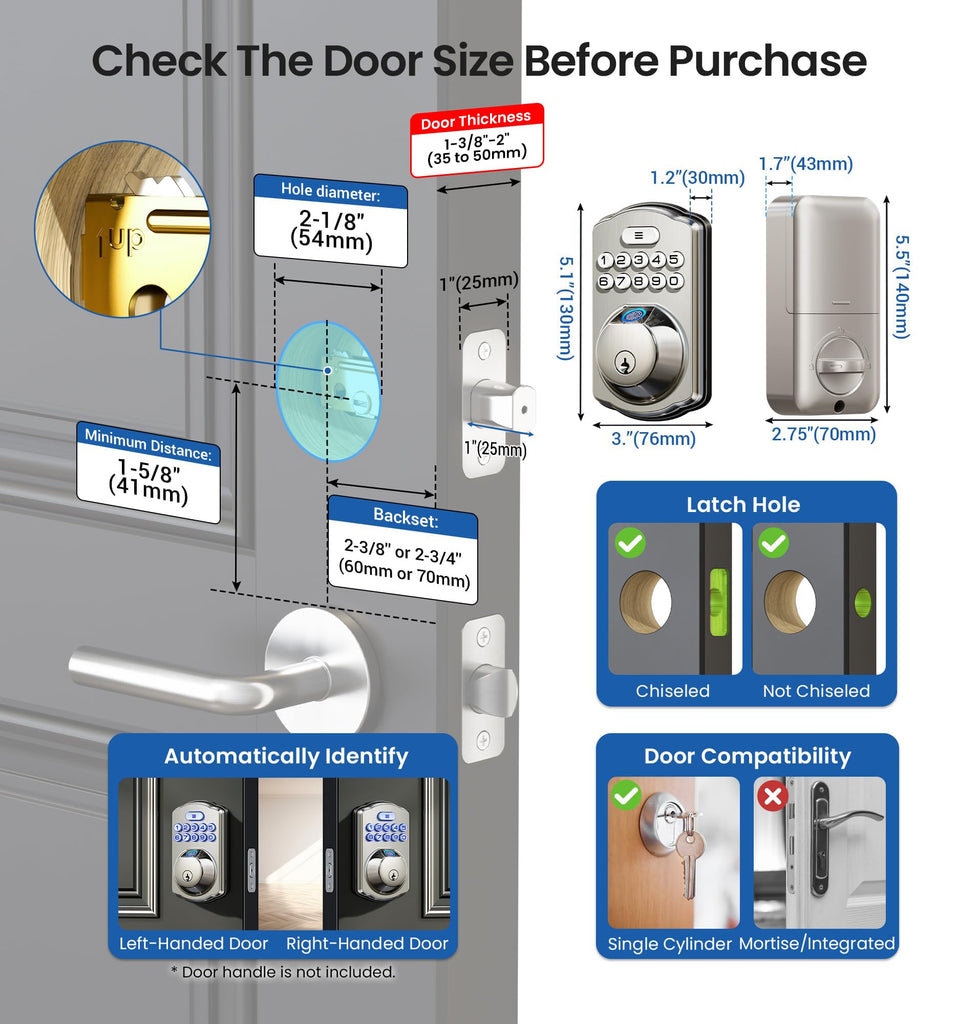 Fingerprint Door Lock, Keypad Deadbolt, Satin Nickel