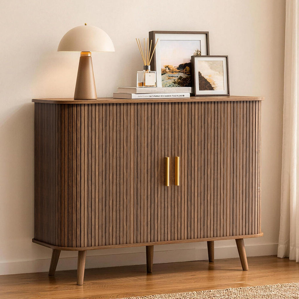 40" Sideboard Buffet Cabinet with Storage & Sliding Door, Walnut