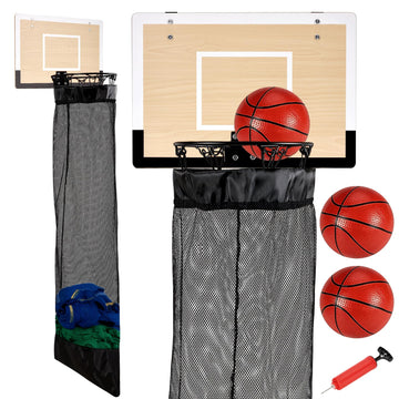 Wooden Basketball Laundry Hamper,Over the Door Basketball Hoop Laundry Basket with Zipper,3 Balls and Pump for Kids