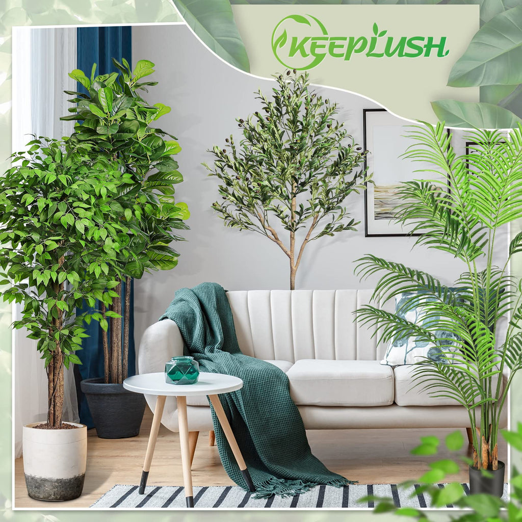 7ft Large Ficus Artificial Trees with Natural Curved Trunks, 84" Tall Lush Faux Tree Decor Indoor, Green Lifelike