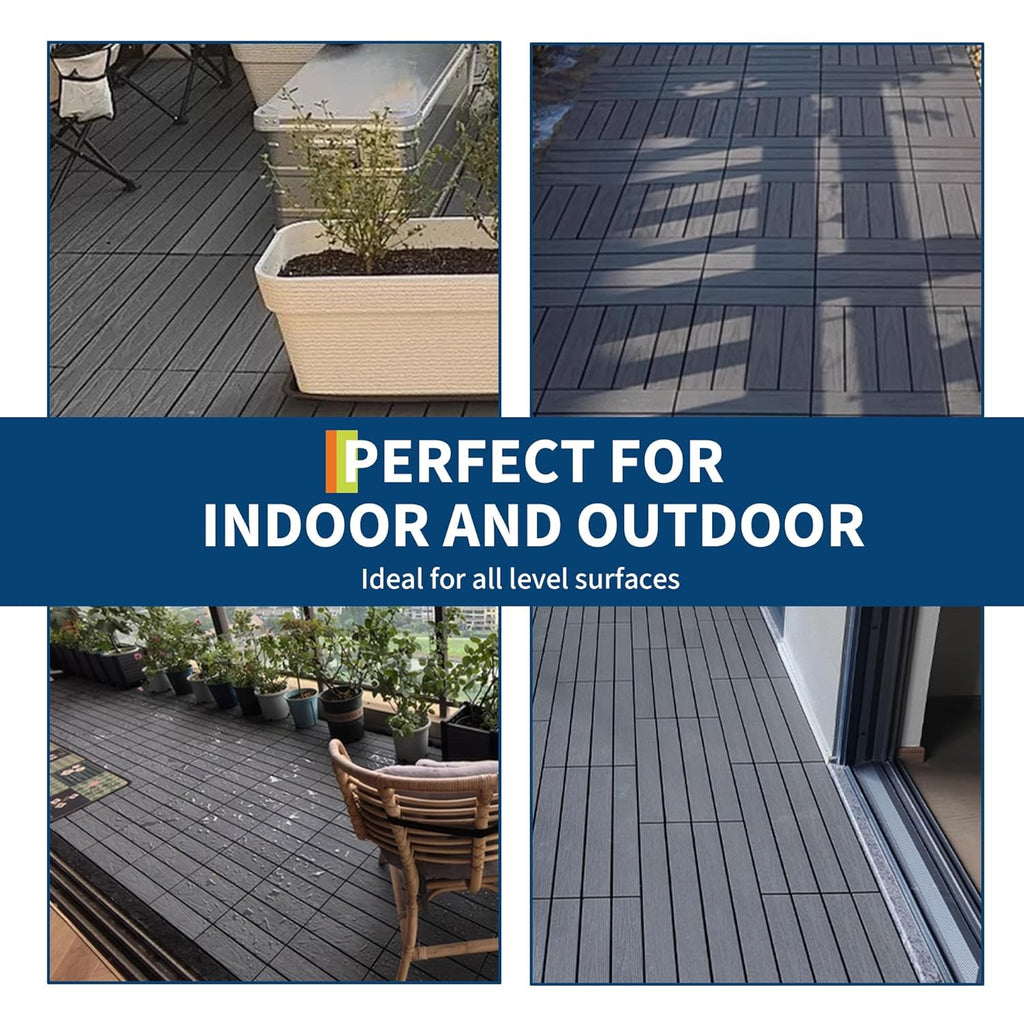 9Pack 12x12 Interlocking Composite Deck Tiles, Waterproof Composite Wood Outdoor Flooring for Patio & Balcony