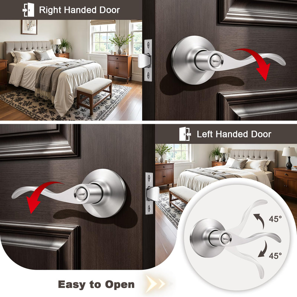 10 Pack Privacy Lever, Brushed Nickel Interior Door Handle, Bedroom
