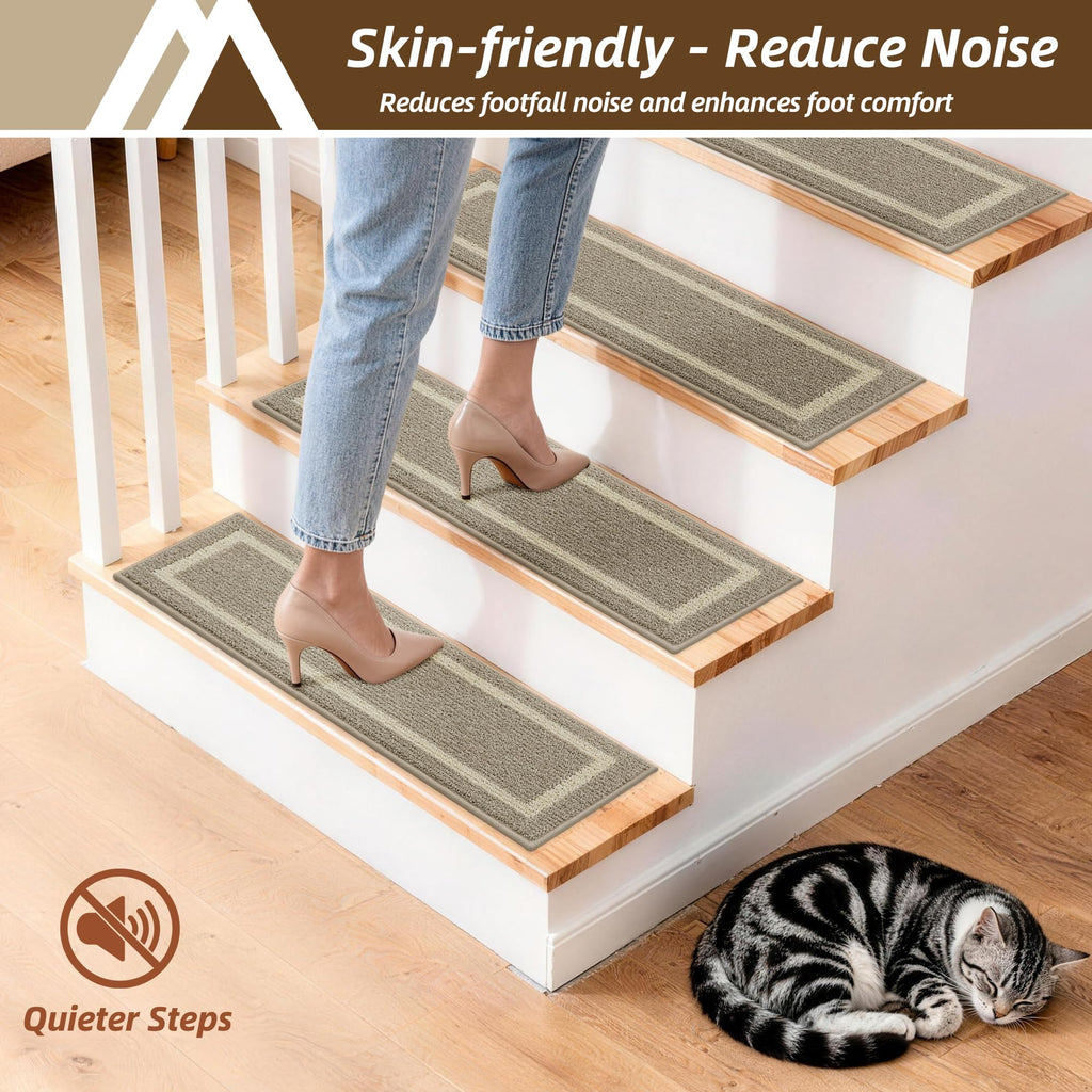 Soft 15pcs Non-Slip Carpet Mat 28inX9in, Beige