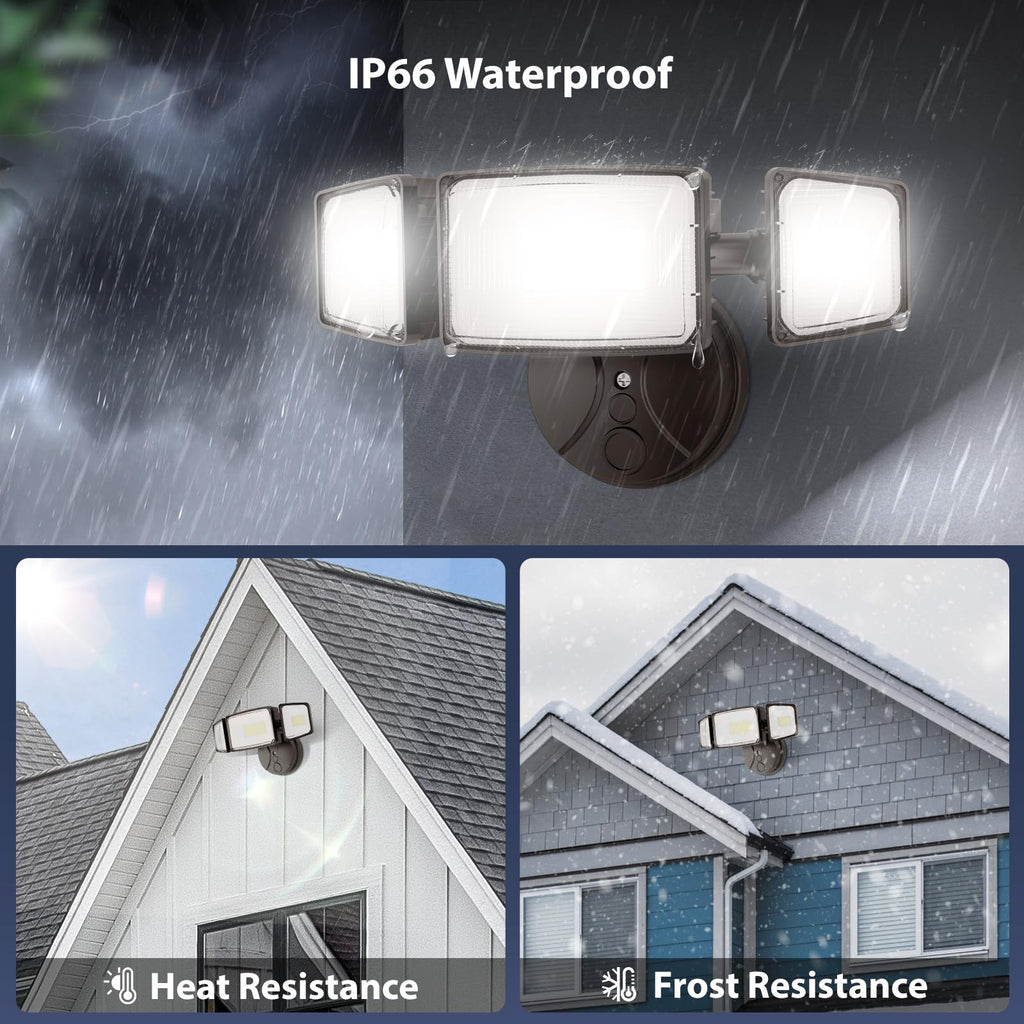 Flood Lights Outdoor, Brightness Security LED Flood Lights with 3 Adjustable Heads, Switch Controlled