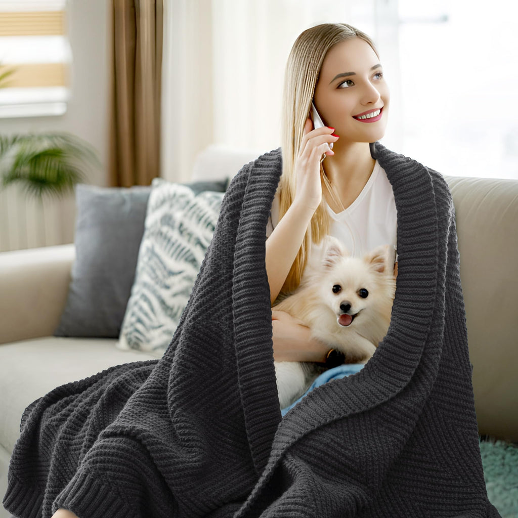 Knitted Throw Blanket for Couch, 60X80 Chevron Bed Knit Throws