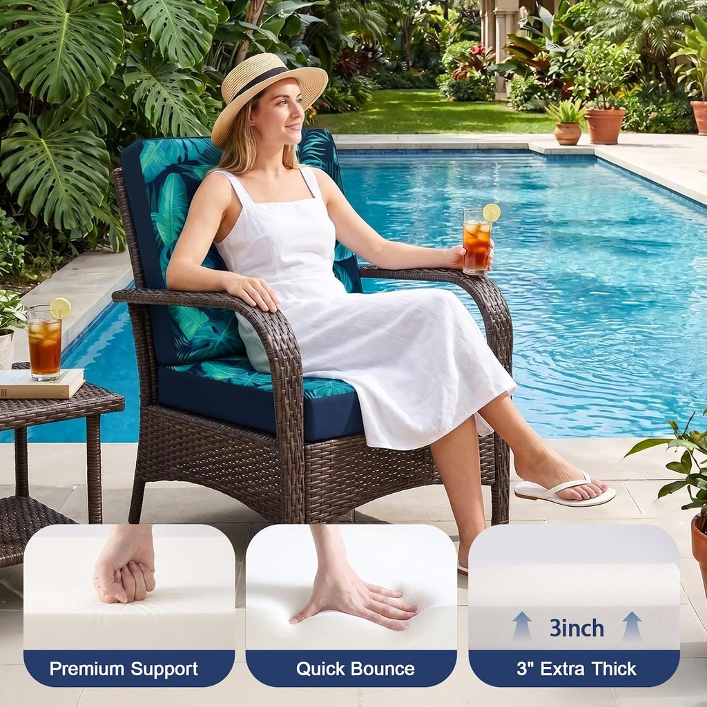 Outdoor Chair Cushions Set of 4, Waterproof, Reversible 19x19x3 | Patio Chair Cushions for Outdoor Furniture, High