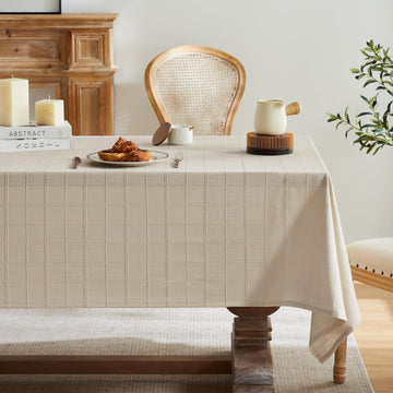 Linen Checked Table Cloth 52x70 Inches (Fit 3ft-4ft, Narrow Fit for 5ft Rectangle Table), Farmhouse 