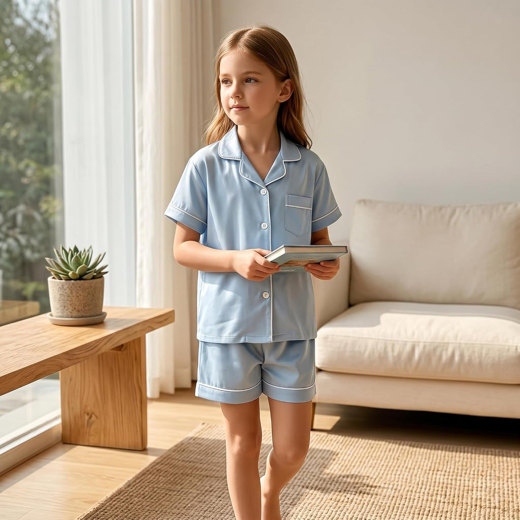 Girls 3 Piece Smooth Pajama Set Soft Sleepwear Loungewear