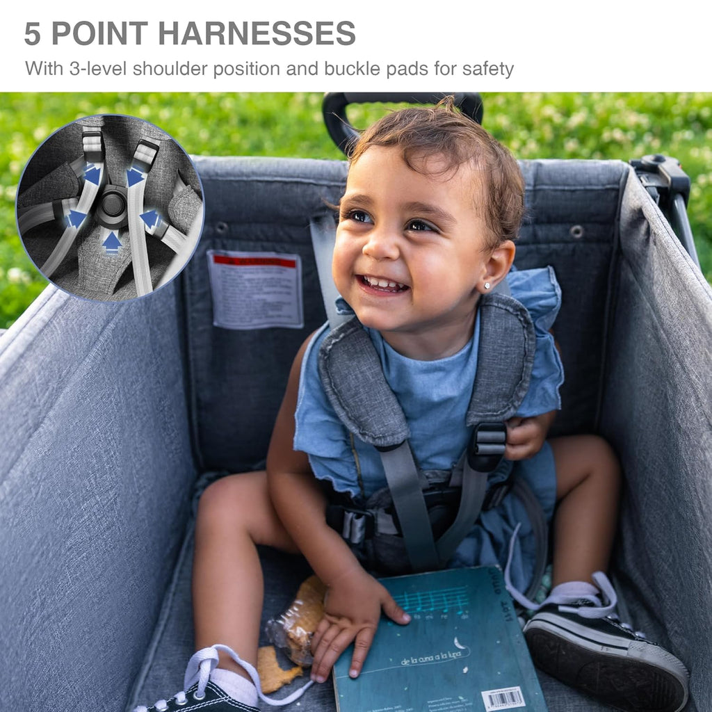 Foldable Wagons for Two Kids & Cargo, Collapsible Folding Stroller with Adjustable Handle Bar,Removable Canopy