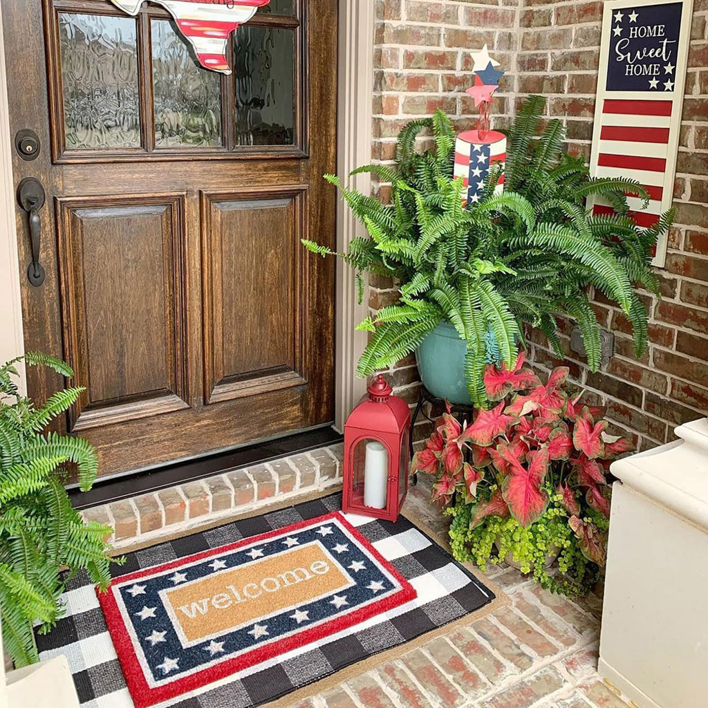 Buffalo Plaid Outdoor Rug Front Door Mat 27.5'' x 43'' Black and White Front Porch Rug Welcome Doormats for Farmhouse