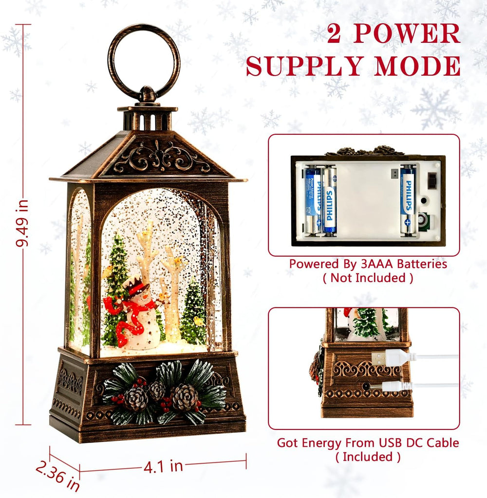 Christmas Lantern,Christmass Snow Globe Lantern Lights with 8 Christmas Songs,Battery & USB Powered,Christmass Snow