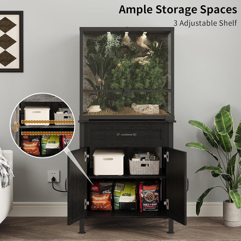 45-67 Gallon Reptile Tank Stand with Power Outlet, Black