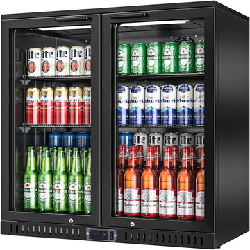 Back Bar Cooler with 2 Glass Doors, 7.4 Cu.ft Under Counter Height Beverage Refr