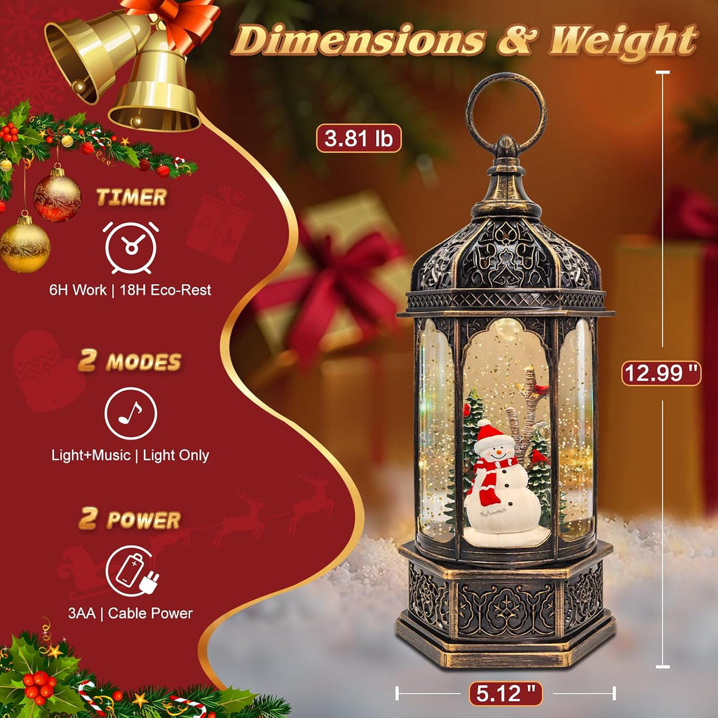 Large Snowman Snow Globe, Cardinal Christmas Tree, Lighted Snow Globes Lantern, Musical&LED Lights, 8 Classic Songs