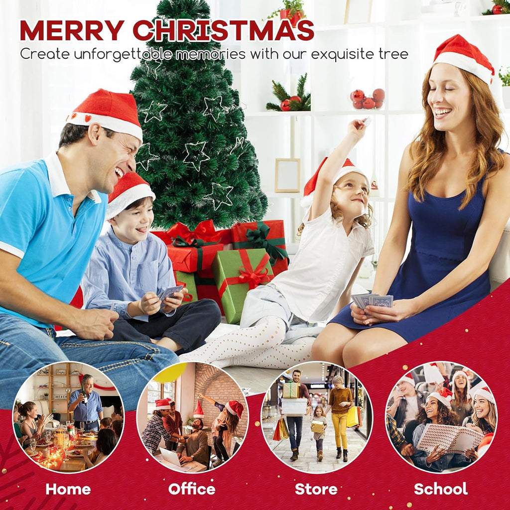 7ft Pre-Lit Fiber Optic Christmas Tree, Artificial Lighted Xmas Tree with 48 Warm-White Shape-Adjustable Star String