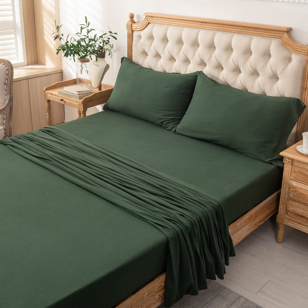 Jersey Knit Sheet Set Solid Forest Green California King