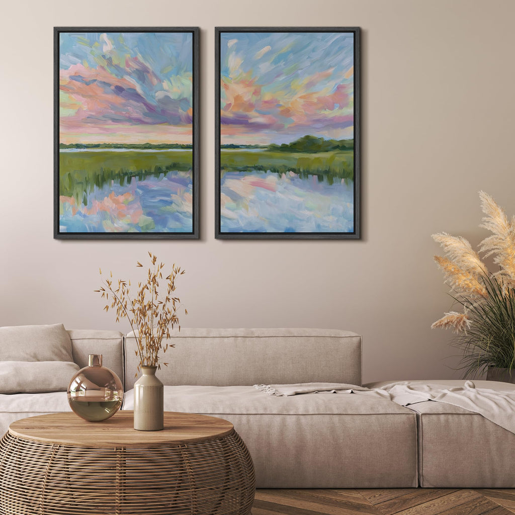 Framed Wall Art Print Colorful Impressionist Sky Reflection Landscape Illustrations Modern Art Decorative Bohemian