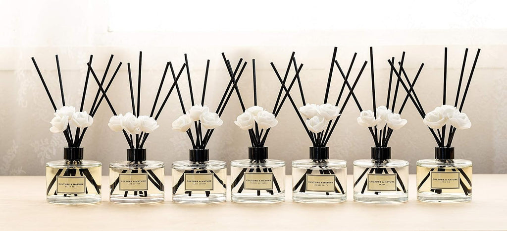 Reed Diffuser Set 6.7oz (200ml) Clean Cotton Scented Diffuser with Sticks Home Fragrance Reed Diffuser Shelf Decor