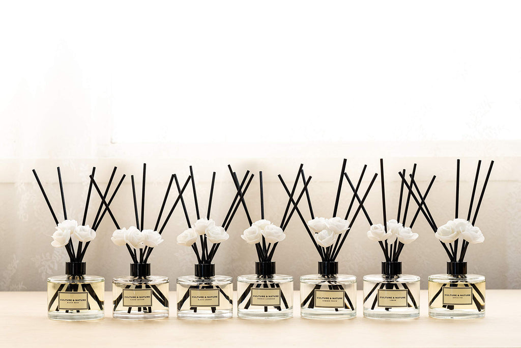 Reed Diffuser Set 6.7oz (200ml) Summer Peach Scented Diffuser with Sticks Home Fragrance Reed Diffuser Shelf Decor
