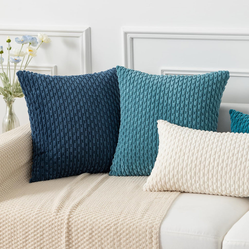 Soft Corduroy 26x26 Inch Pillow Covers 2 Pack, Light Blue