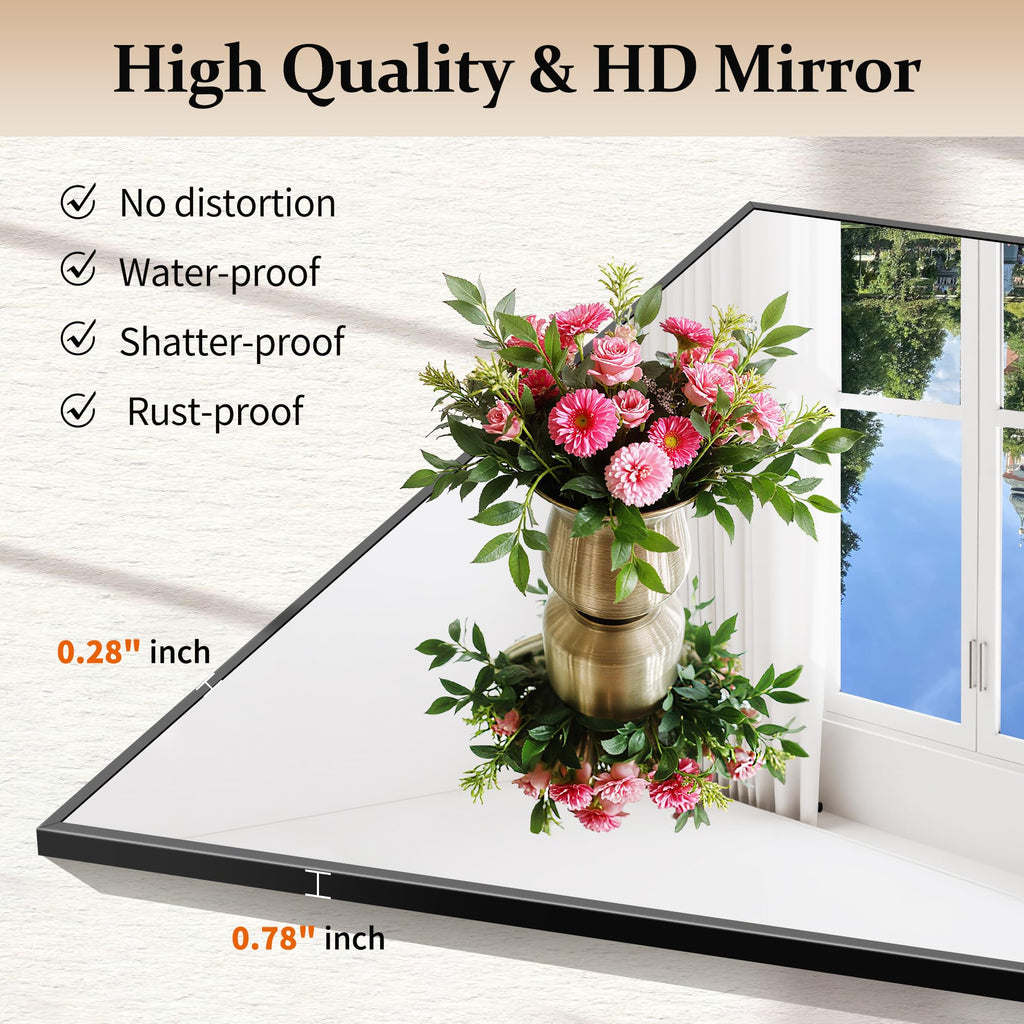 Black Bathroom Mirror for Wall, 30x30 Inch Rectangle Mirrors with Metal Frame, Modern Vanity Wall Square Mirror