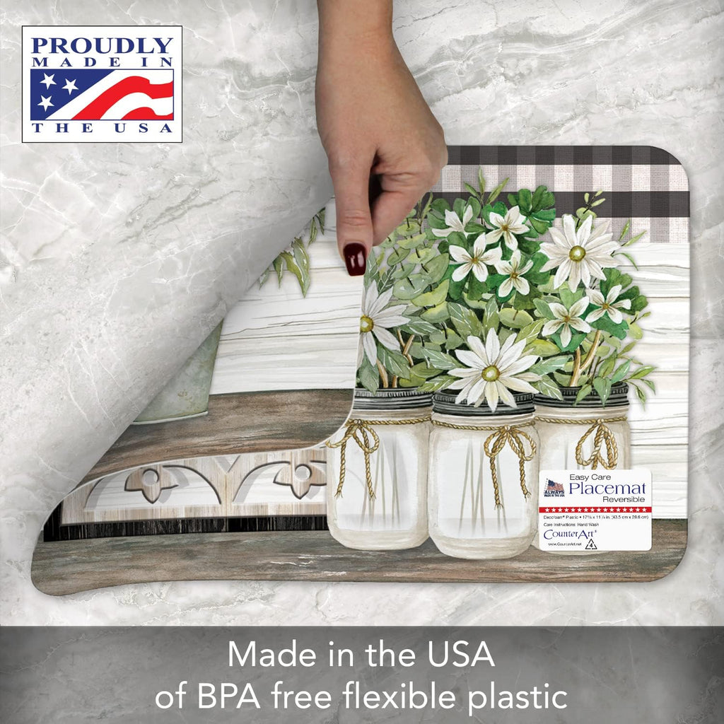 Vintage Farmhouse Reversible Easy Care Placemat 4 Pack - Set of 4