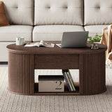 Lift Top Coffee Table, Oval Fluted Coffee Table with Storage