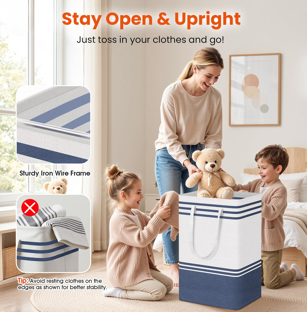 3-Pack Laundry Basket, Laundry Hamper, Blue-88L