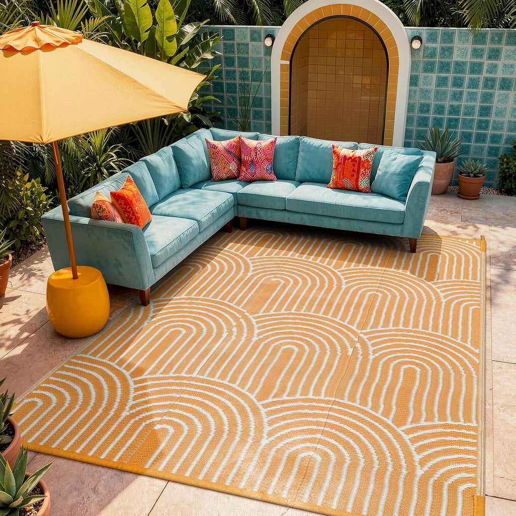 Outdoor Area Rugs 8x10 Waterproof, Plastic Reversible Rv Mats for Outside, Portable Lightweight Camp